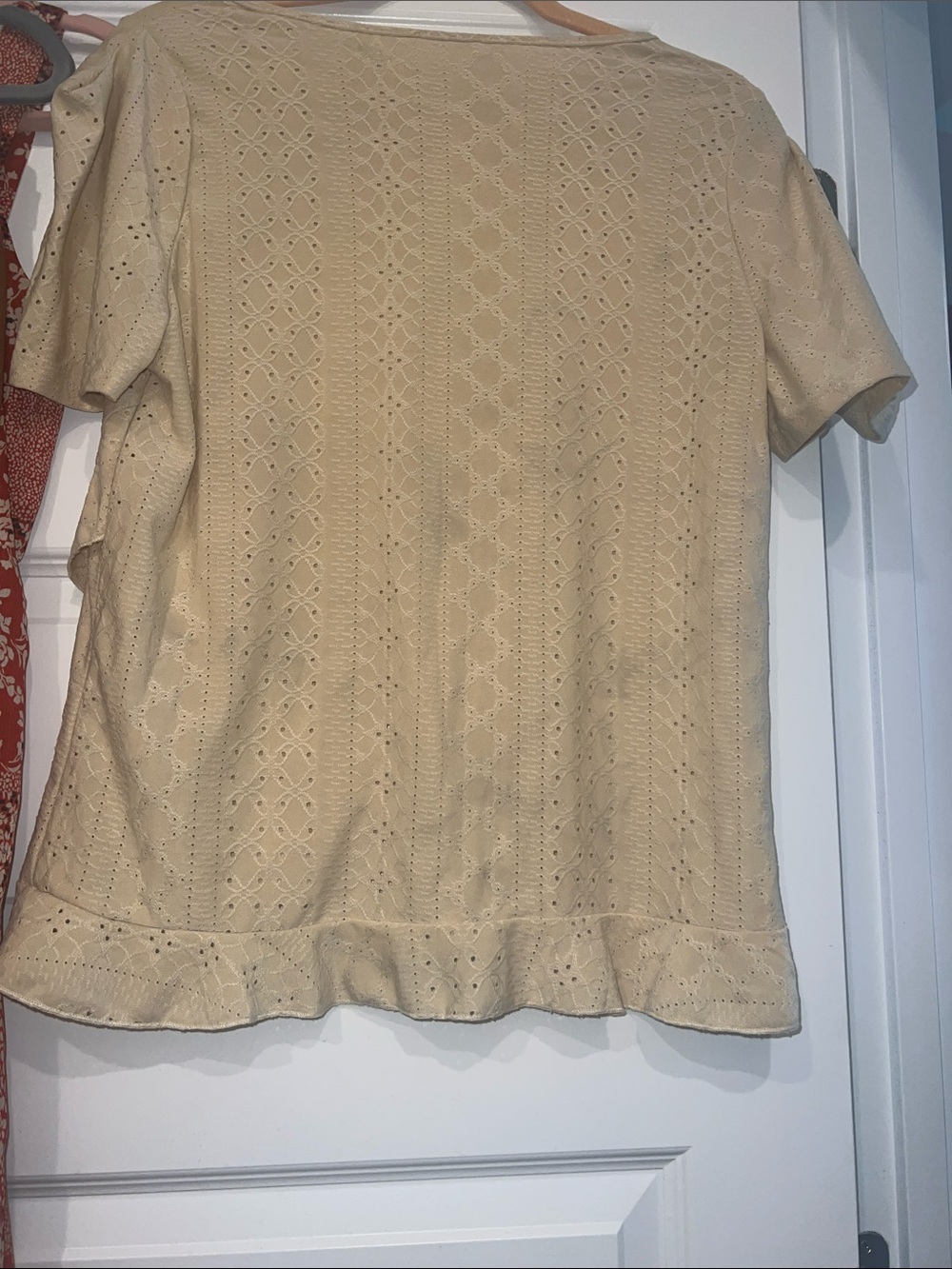 Beginning Boutique Buttery Yellow Eyelet Ruffle Short Sleeve Top - Picture 8 of 10